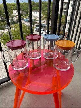 16oz Glass Mugs with Lids and Straws - Set of 4